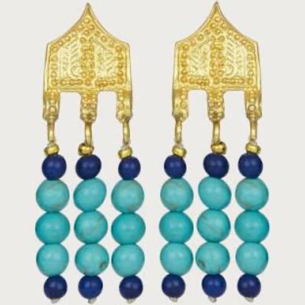 Brand new Ottoman Hands Riva Turquoise and Lapis Bead Drop Earrings